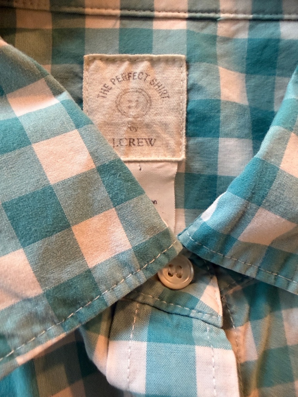 J. Crew Men's Teal and White Gingham Button-Down Shirt